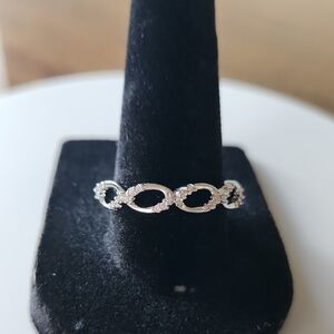 Pretty Bird Jewelry White Gold Plated Partial Chain Link Ring With CZ Accents